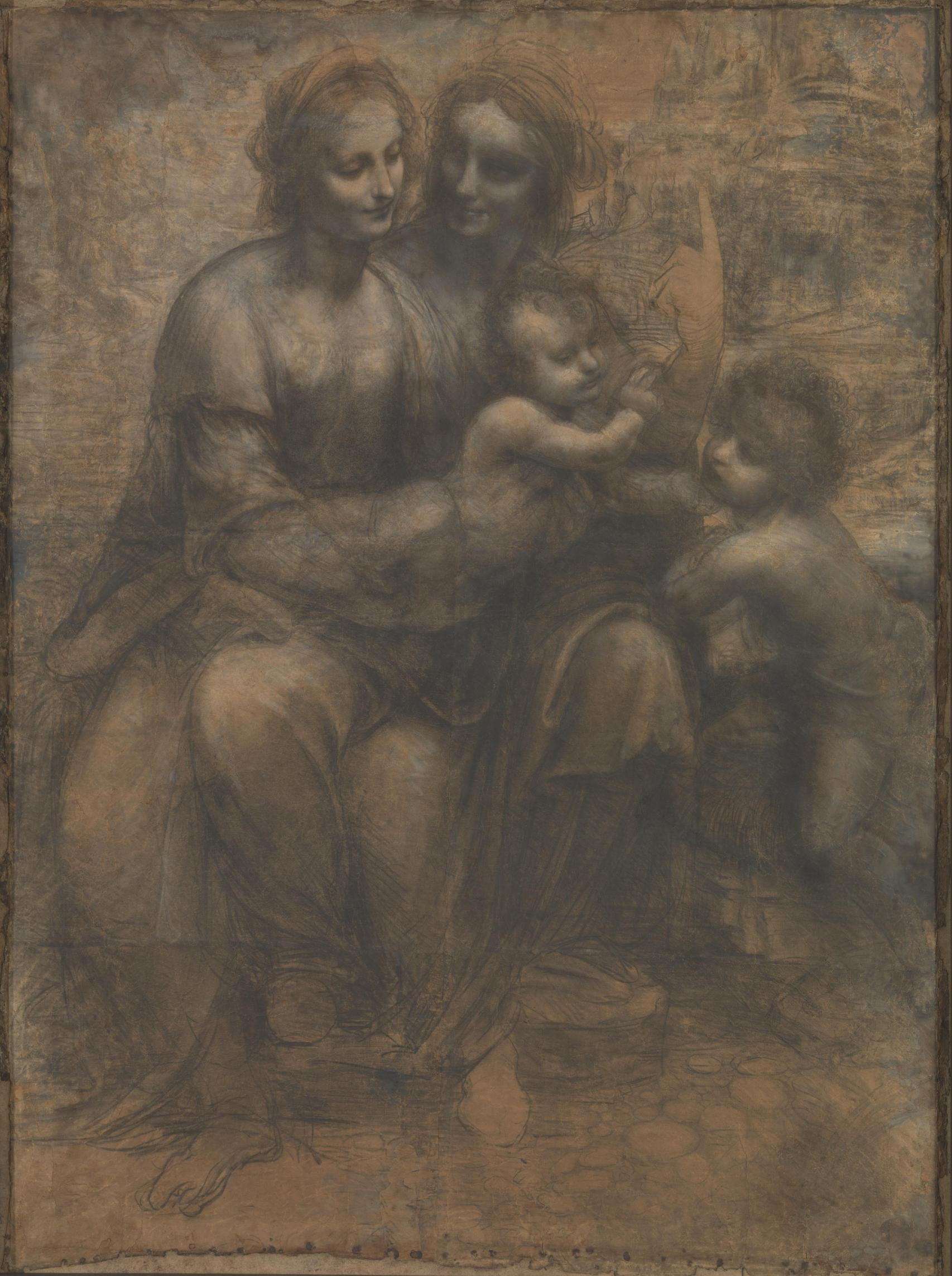 Leonardo da Vinci: 'La Virgen y el Niño con Santa Ana y San Juan Bautista (Cartón de Burlington House)', c.1506-08. The National Gallery