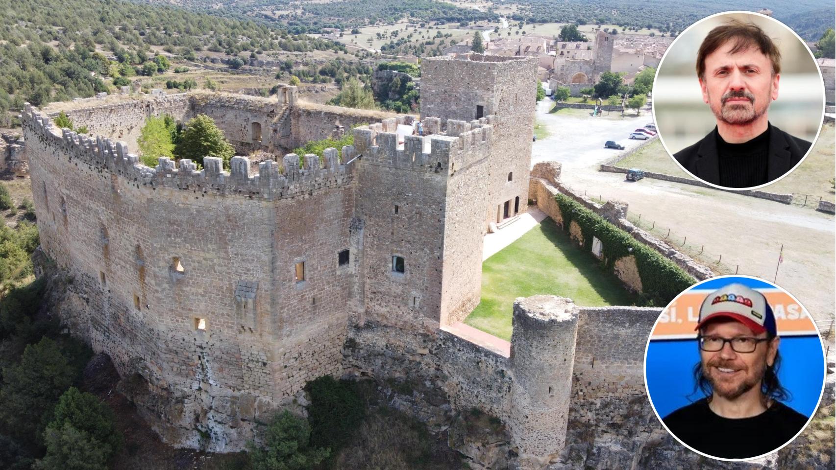 Imagen del castillo de Pedraza junto a dos primeros planos de José Mota y Santiago Segura