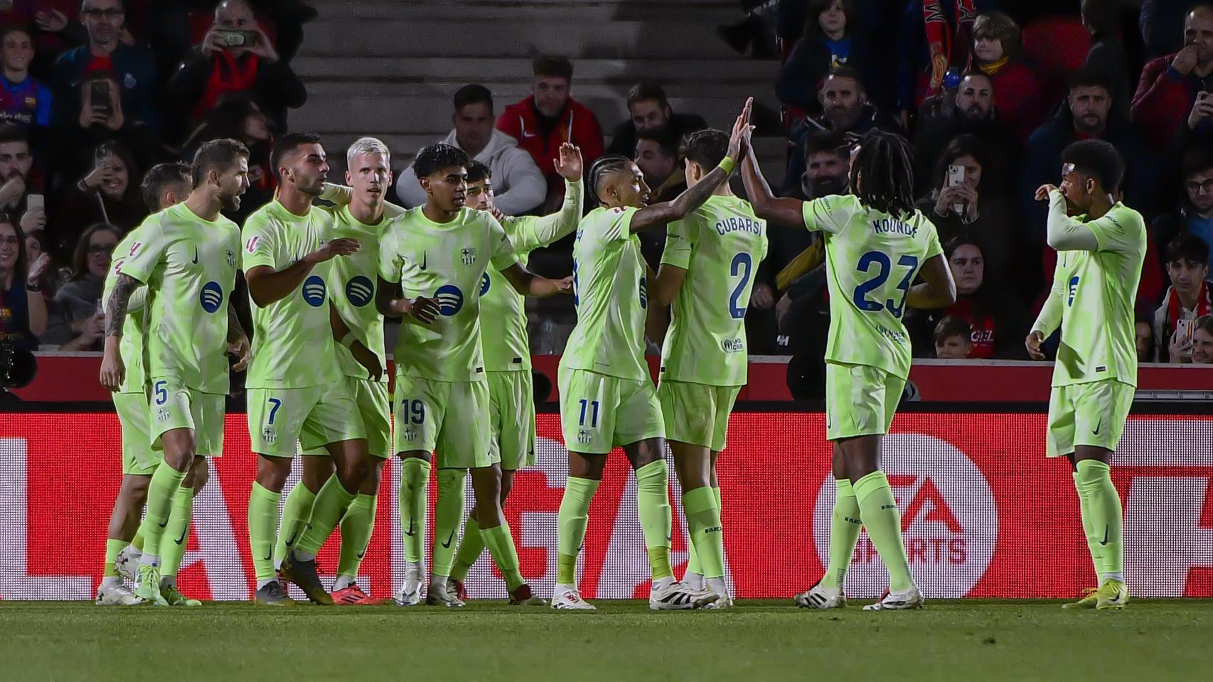 Los jugadores del Barça celebran un gol contra el Mallorca.