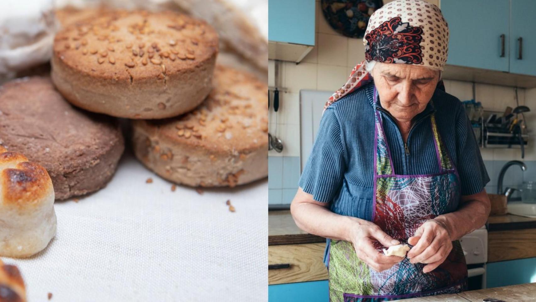 Abuela haciendo mantecados caseros.