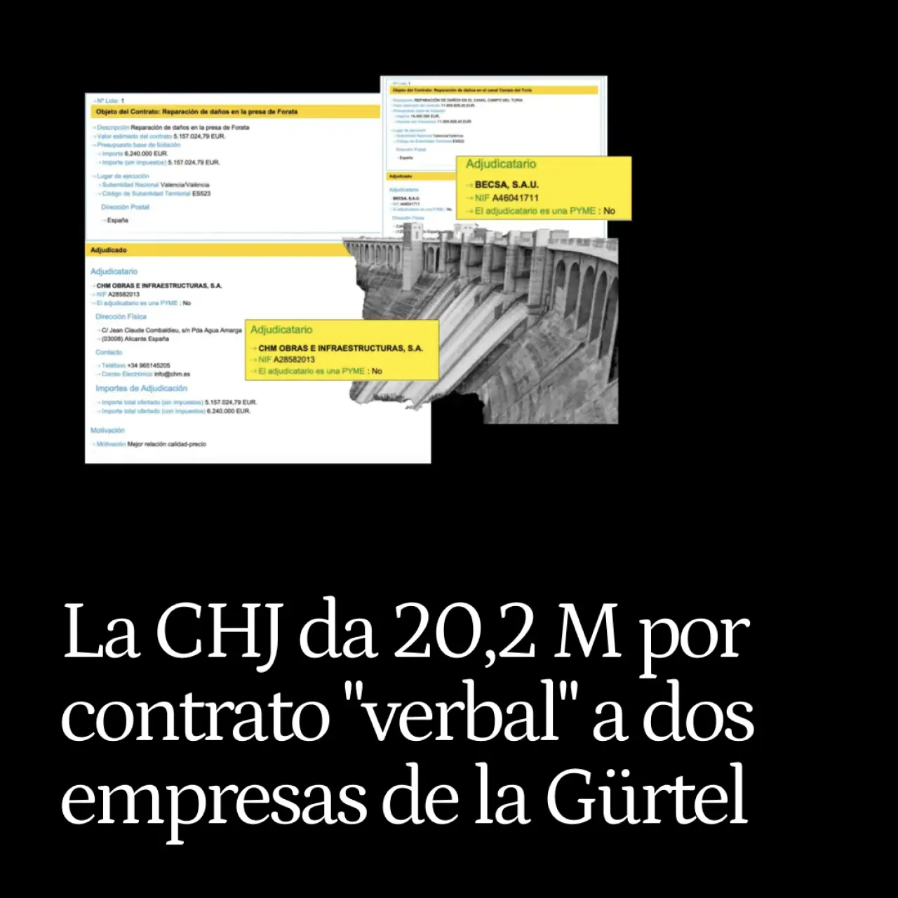 La CHJ da 20,2 M por contrato "verbal" a dos empresas de la Gürtel para reparar la presa de Forata y el canal del Turia