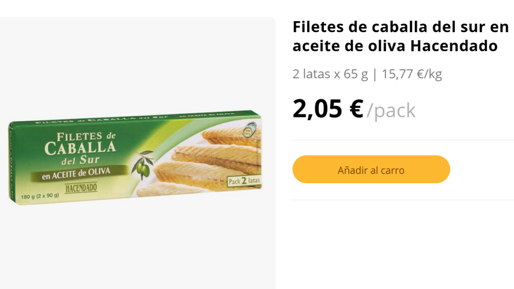 Filetes de caballa del sur en aceite de oliva Hacendado.