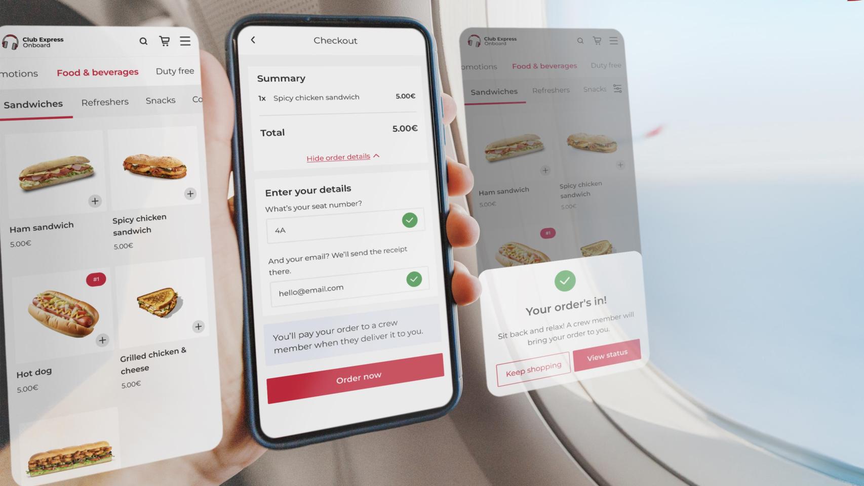 La solución de venta a bordo permite a los pasajeros pedir comida, bebidas y otros productos directamente desde sus dispositivos personales, utilizando la plataforma Club Express Onboard de la aerolínea.