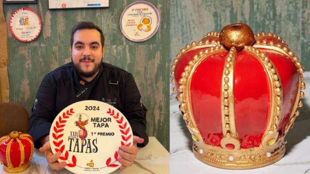 Adrián García con el premio a mejor tapa de Zaragoza y Provincia.