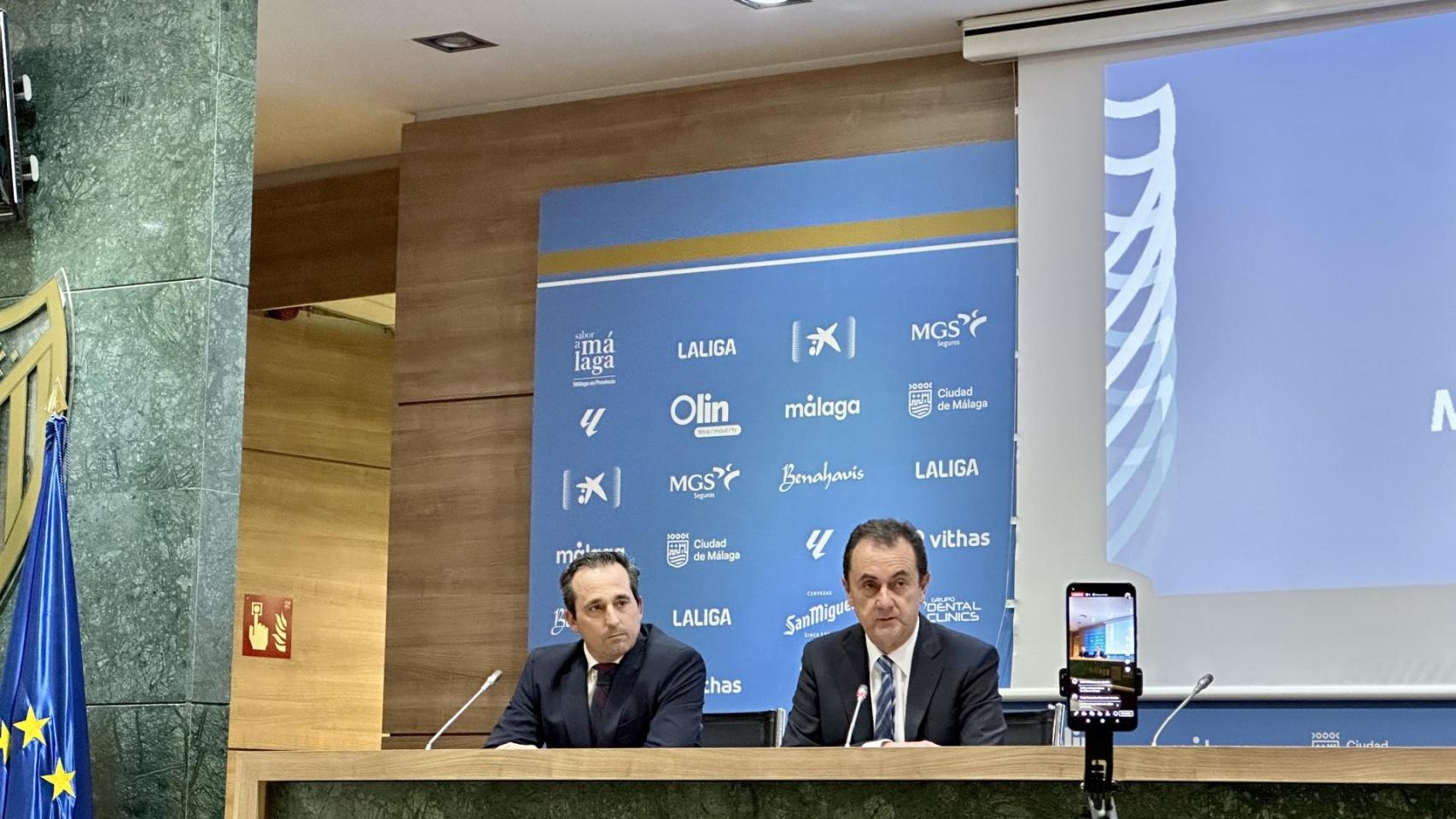 Kike Pérez, director general del Málaga, y José María Muñoz, administrador judicial