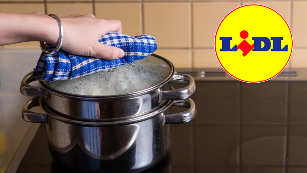 Mujer preparando ingredientes al vapor en una olla clásica.