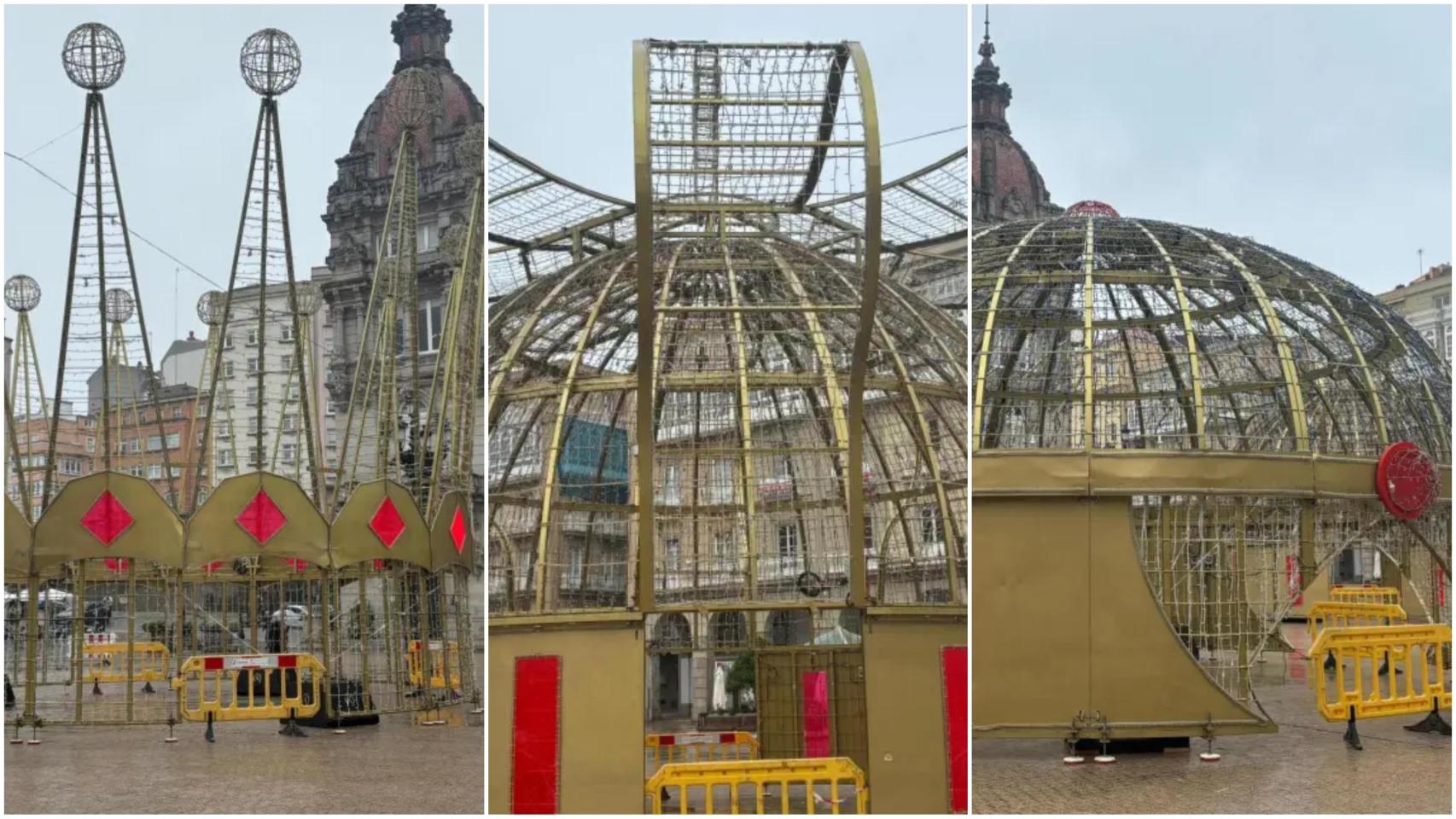 Las tres coronas de la plaza de María Pita de A Coruña.