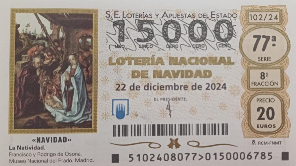 Décimo de Lotería de 2024 con la imagen impresa de una obra de  Francisco y Rodrigo de Osona