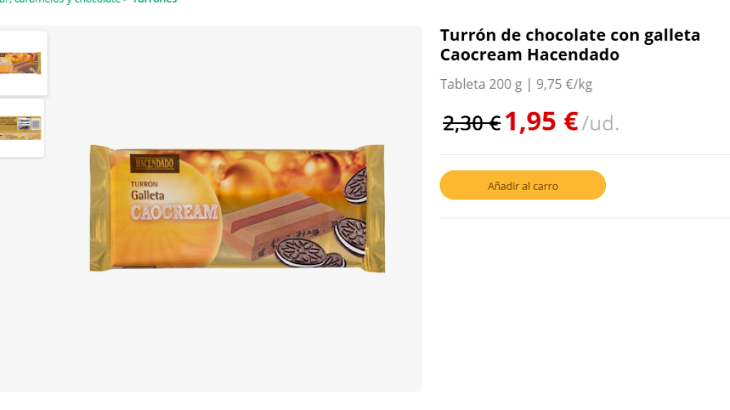 Turrón de chocolate con galleta Caocream Hacendado.