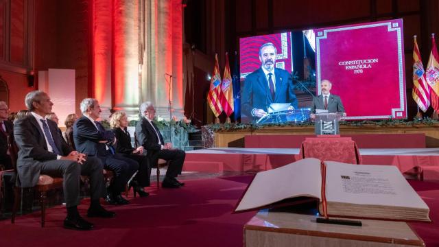 Azcón, este jueves durante el acto en la Sala de la Corona del Pignatelli.