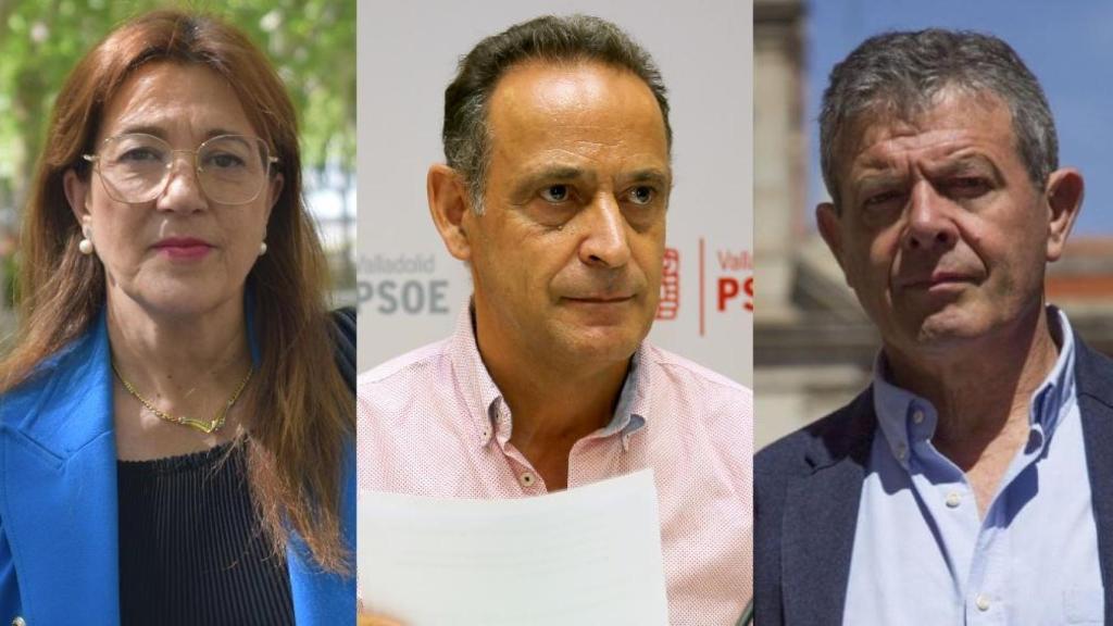 Los exdirigentes del PSOE de Castilla y León Soaya Rodríguez, Cecilio Vadillo y Manuel Fuentes, en un montaje de EL ESPAÑOL