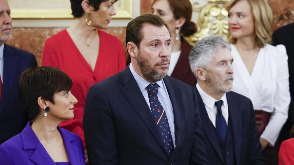 Los ministros Isabel Rodríguez, Óscar Puente y Fernando Grande-Marlaska, este viernes durante el acto del Día de la Constitución.