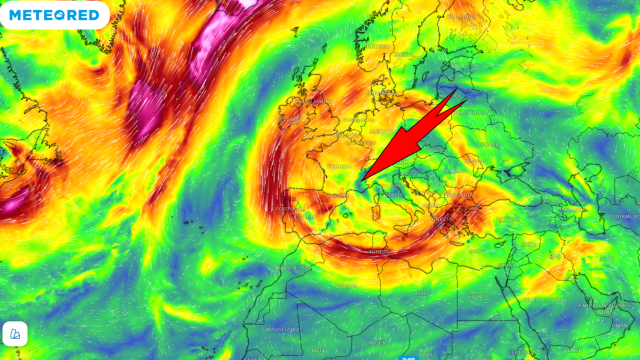 Las masas de aire frío impulsadas por la borrasca Darragh sobre Europa. Meteored.