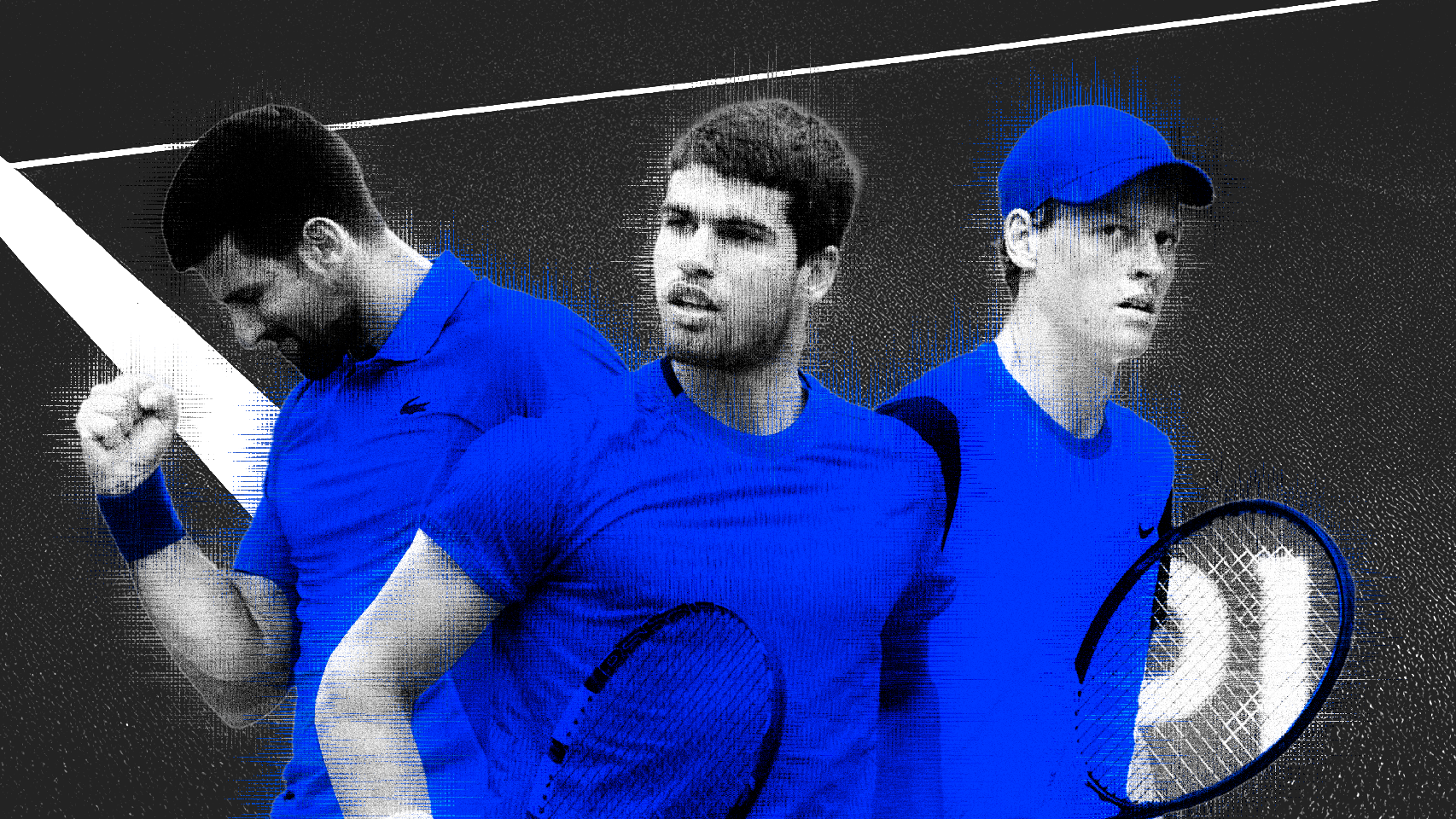 Novak Djokovic, Carlos Alcaraz y Jannik Sinner, en un fotomontaje