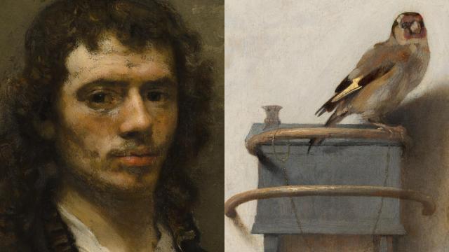 'Autorretrato' (izquierda) y 'El jilguero' (derecha), ambos del pintor neerlandés Carel Fabritius.