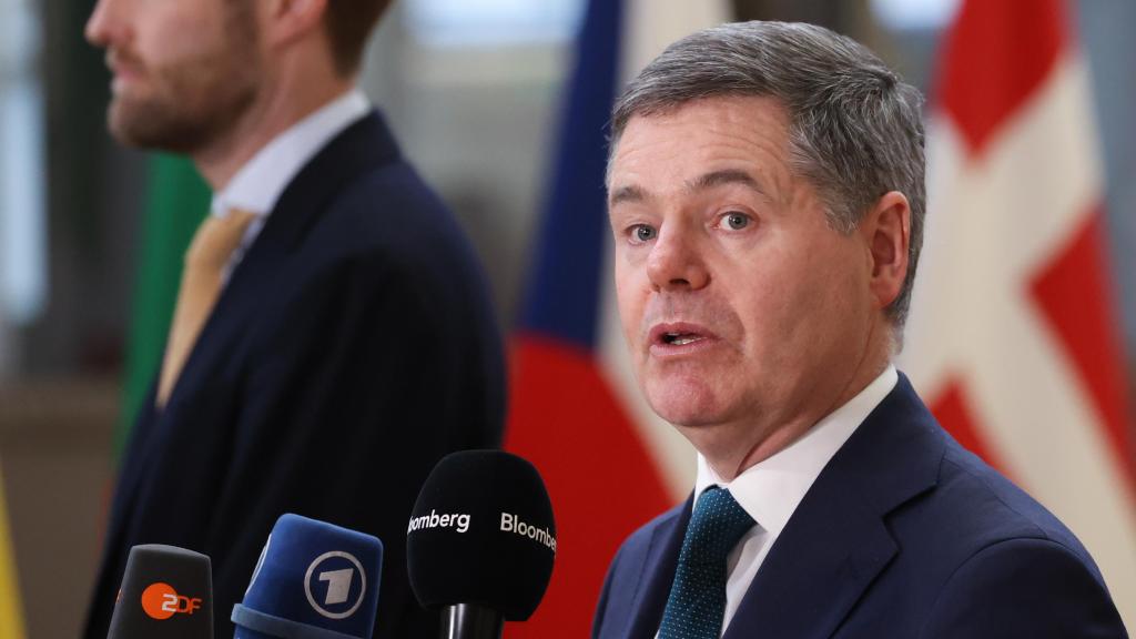 El presidente del Eurogrupo, Paschal Donohoe, durante la reunión de este lunes en Bruselas