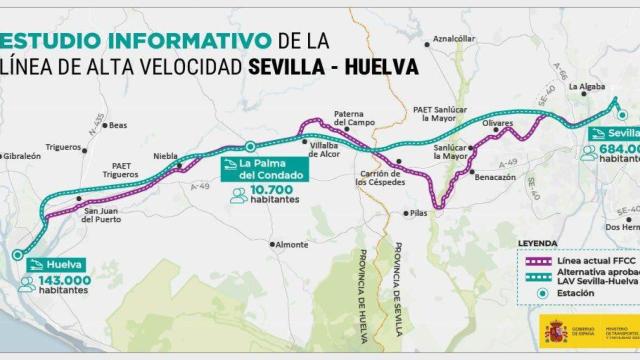 Proyecto del Ministerio de Transportes para unir Sevilla y Huelva en AVE.