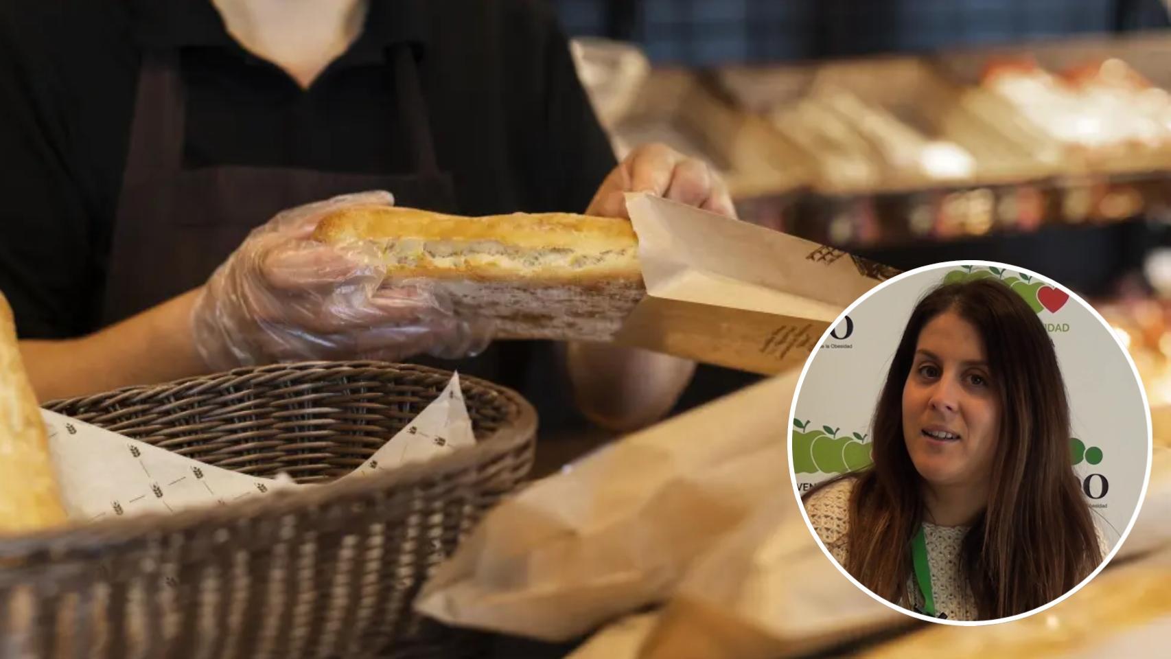 La nutricionista Cristina Porca junto a una barra de pan.