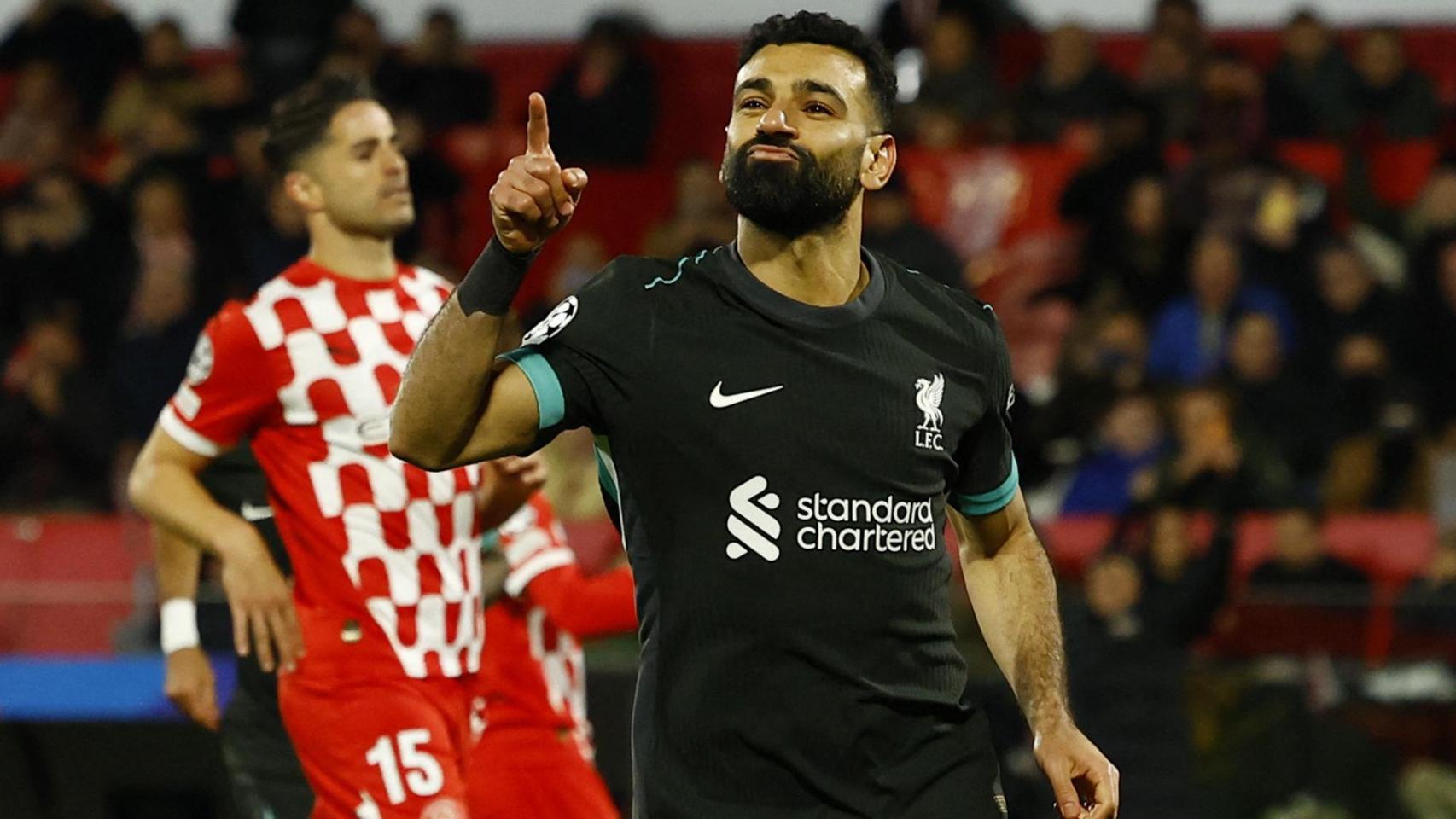 Salah celebra su gol contra el Girona.