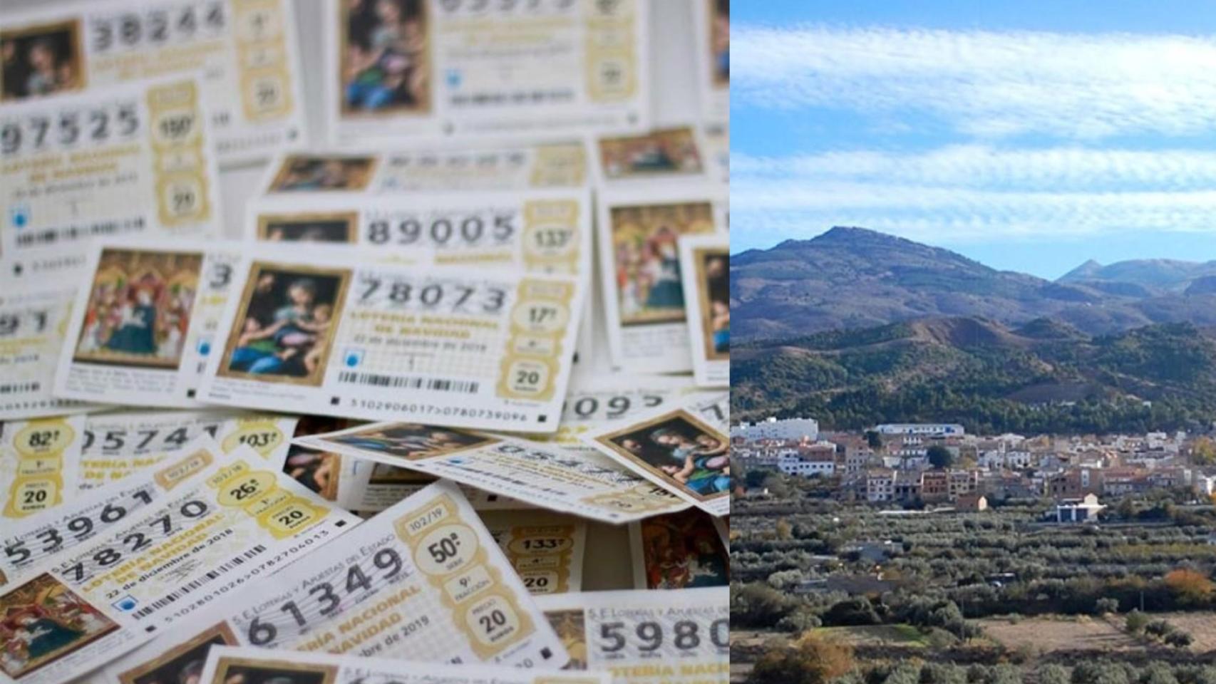 Boletos de Lotería de Navidad y pueblo de Almería.