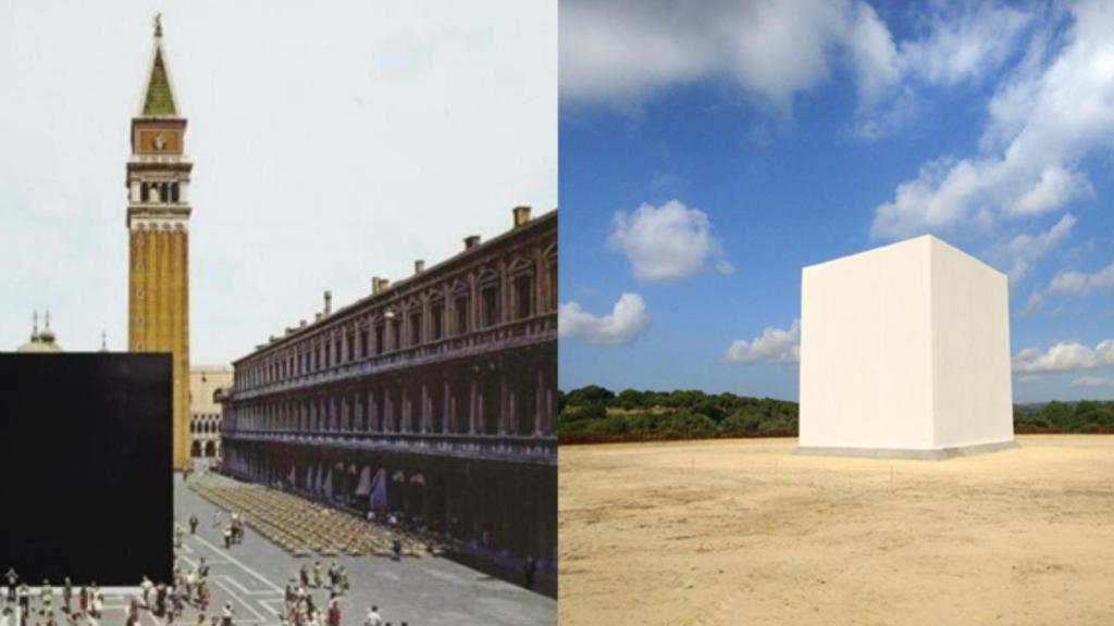 Cube Venice 2005. Plaza de San Marcos (montaje del autor) / Cube Cádiz 2006. Gregor Schneider. Fundación Montenmedio Contemporánea.