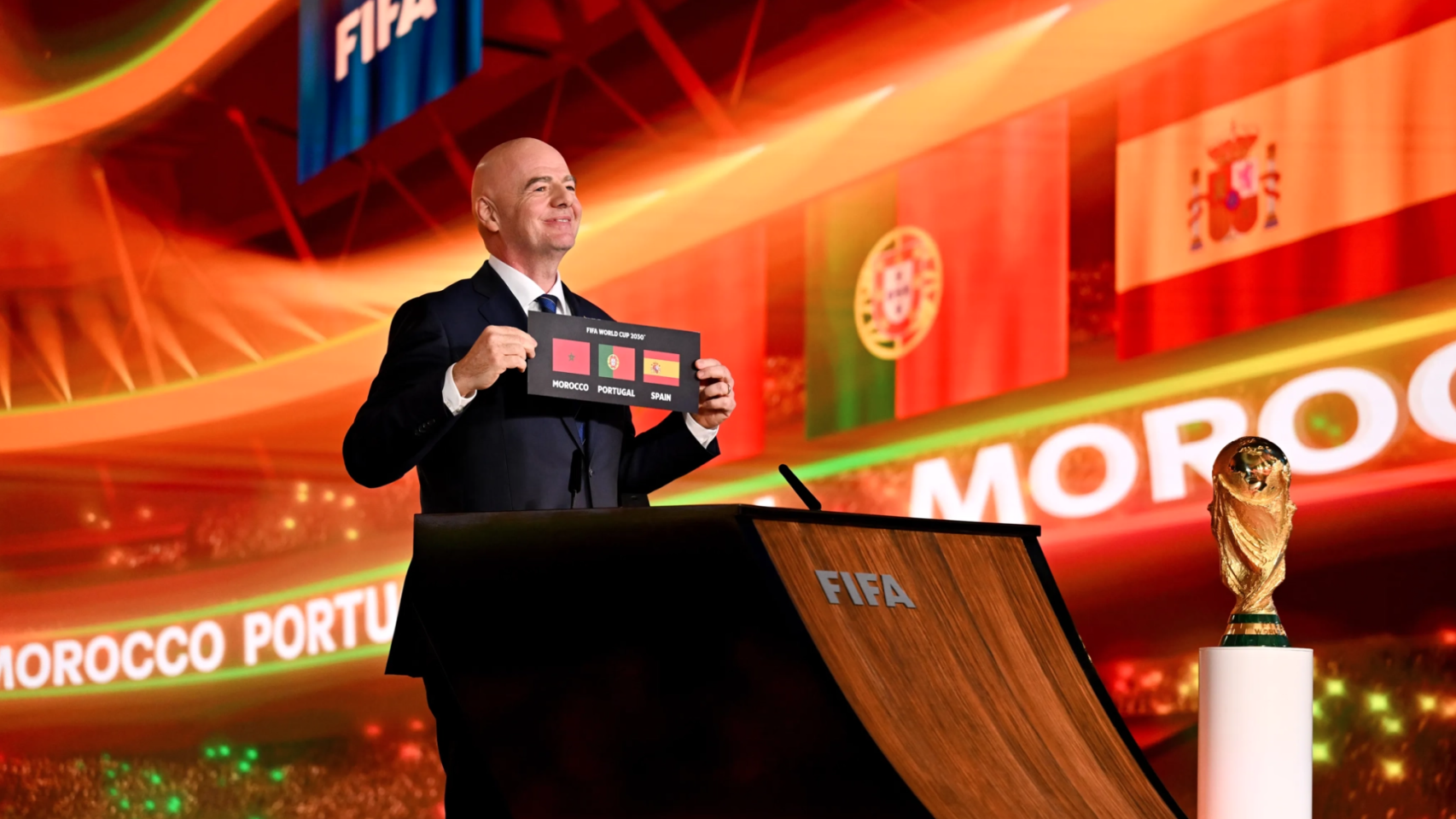 Gianni Infantino oficializa a España, Marruecos y Portugal como organizadores del Mundial 2030