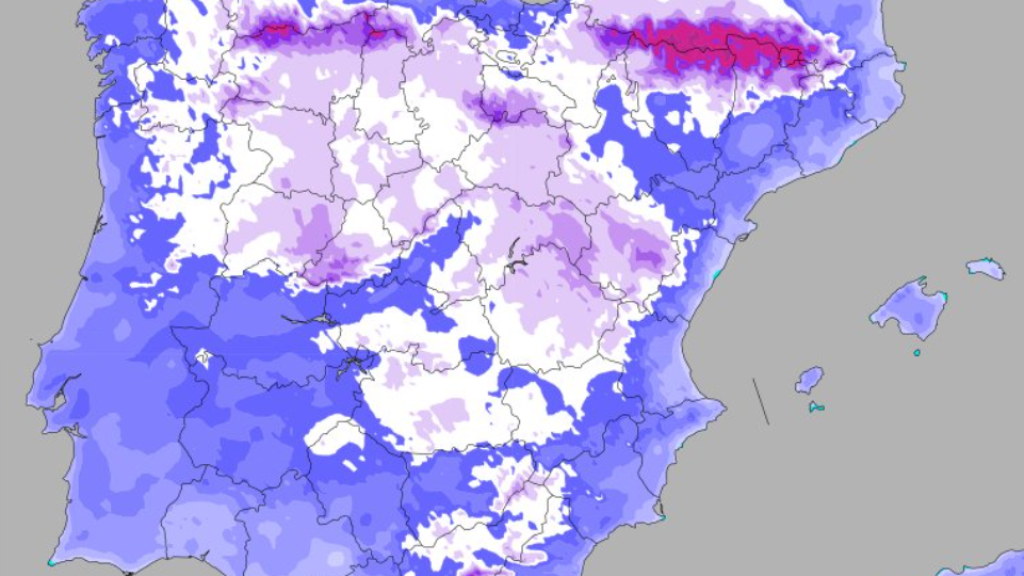 Mapa de temperaturas mínimas de toda España.