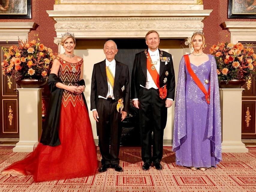 La Familia Real holandesa, junto al presidente de Portugal.