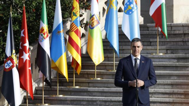 El presidente del Gobierno, Pedro Sánchez, durante la declaración institucional ofrecida en la Conferencia de Presidentes.