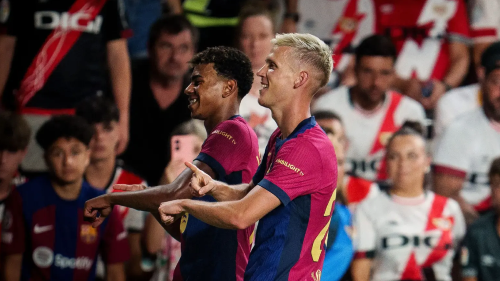 Dani Olmo celebrando un gol ante el Rayo Vallecano.