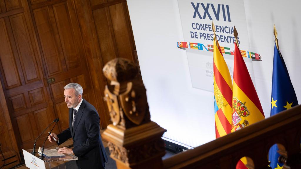 Azcón, durante su comparecencia tras la Conferencia de Presidentes en Santander.