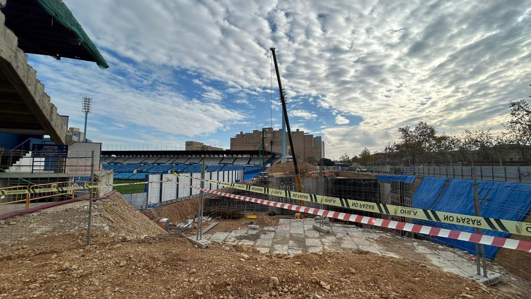 Los avances de la obra en Gol Sur, en el estadio de La Romareda, Zaragoza.