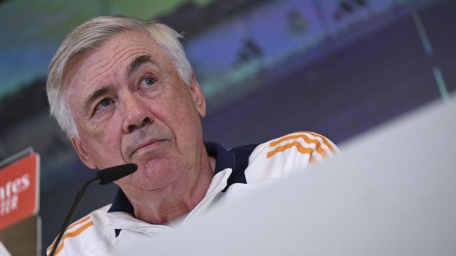 Carlo Ancelotti, en rueda de prensa con el Real Madrid