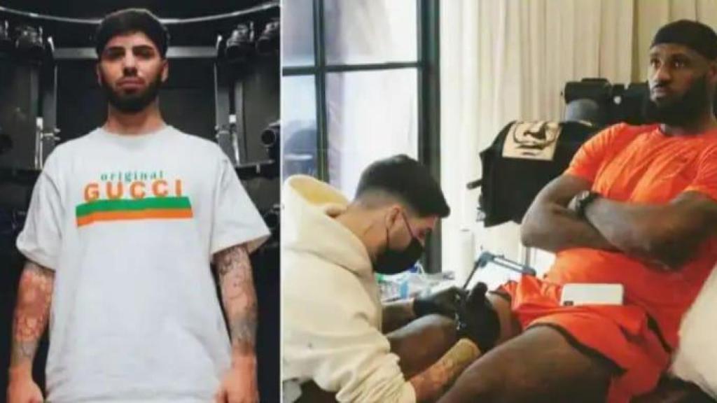 El tatuador Joaquín Ganga con la estrella de la NBA Lebron James.