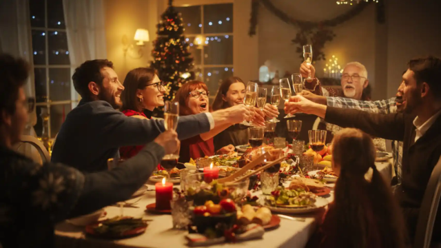 Familia cenando por Navidad.