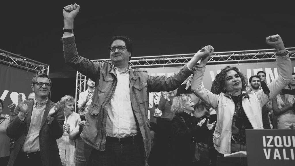 Félix Bolaños, Óscar López y María Jesús Montero, este domingo.