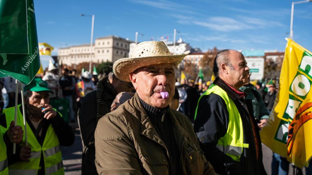 Un agricultor durante la protesta en Madrid.