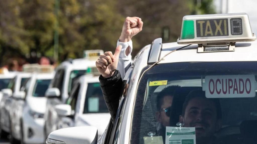 Taxistas durante una manifestación. EP.