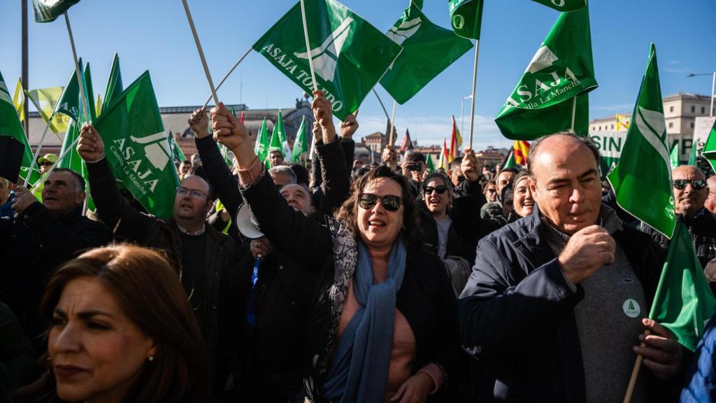 Protesta de agricultores este lunes en Madrid.