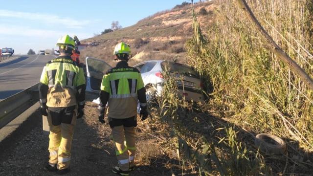 Los bomberos de la DPH, en el lugar del accidente.