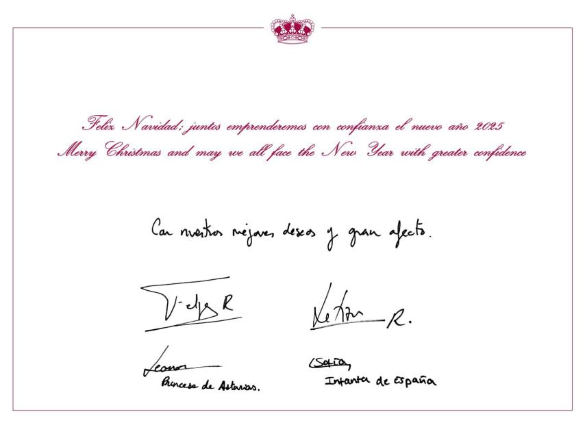 El mensaje de Navidad, firmado por los Reyes y sus dos hijas.