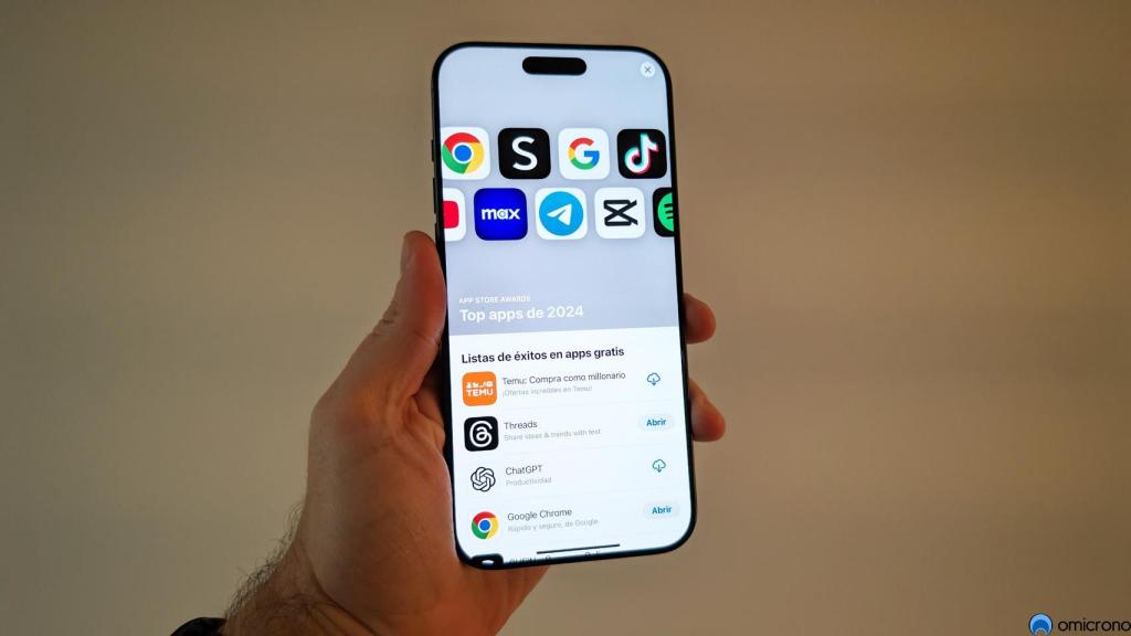 Lista de apps más descargada en un iPhone 16 Pro Max.