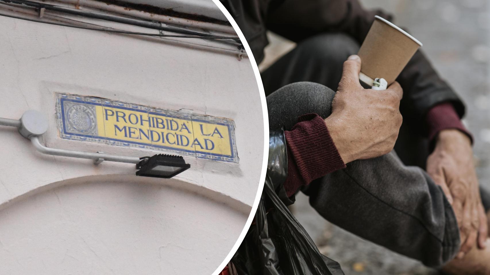 El cartel en la Acera de Recoletos que recuerda la prohibición de la mendicidad en Valladolid