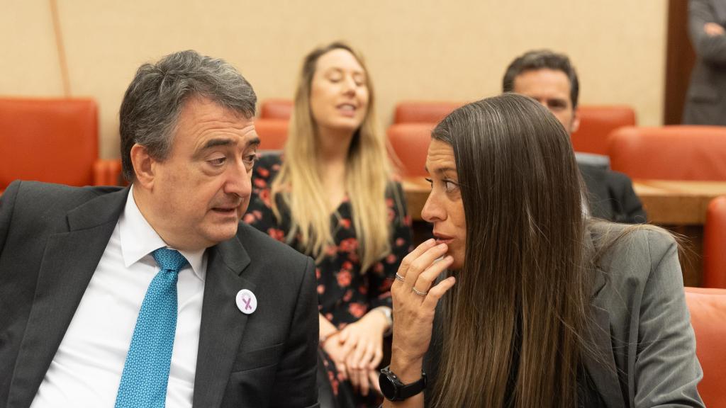 El portavoz del PNV en el Congreso, Aitor Esteban, y la diputada y portavoz de Junts, Miriam Nogueras.