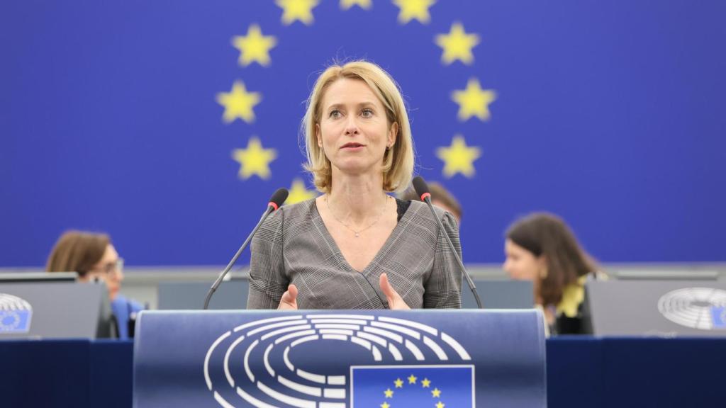 La nueva jefa de la diplomacia europea, Kaja Kallas, durante su discurso de este martes en la Eurocámara