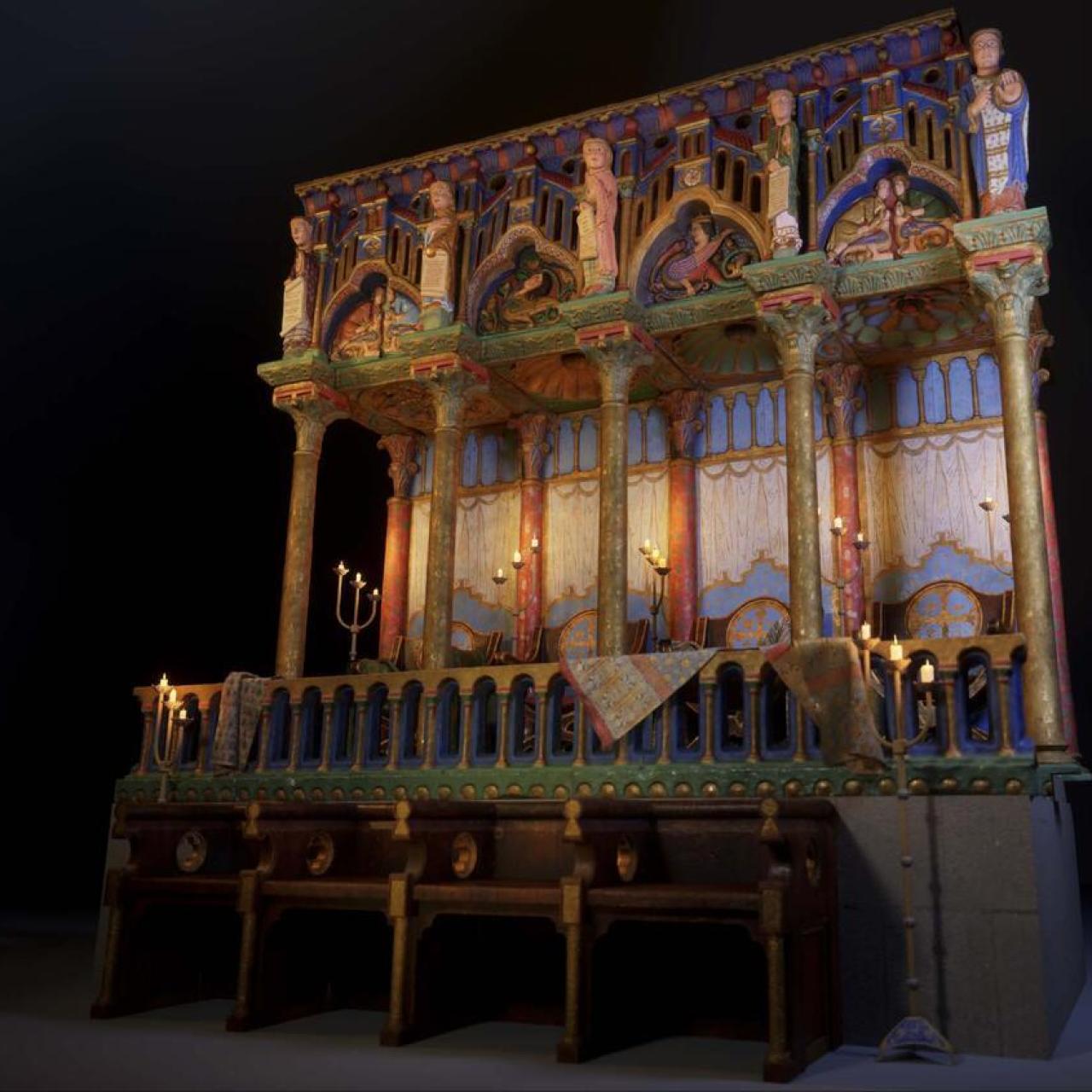 Reconstrucción fotogramétrica de cuatro sitiales del coro de la Catedral de Santiago.