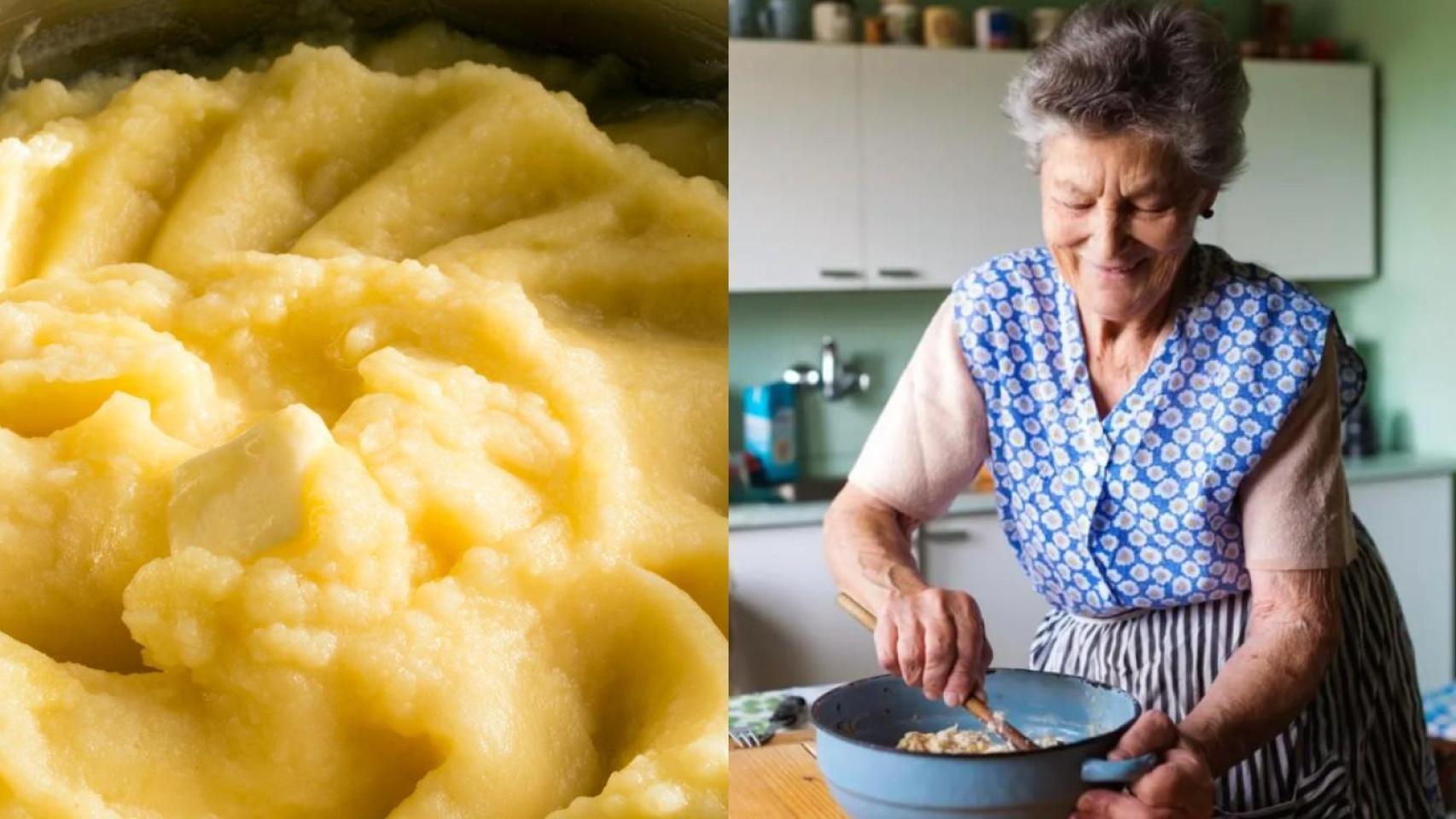 La abuela gallega haciendo puré de patata.