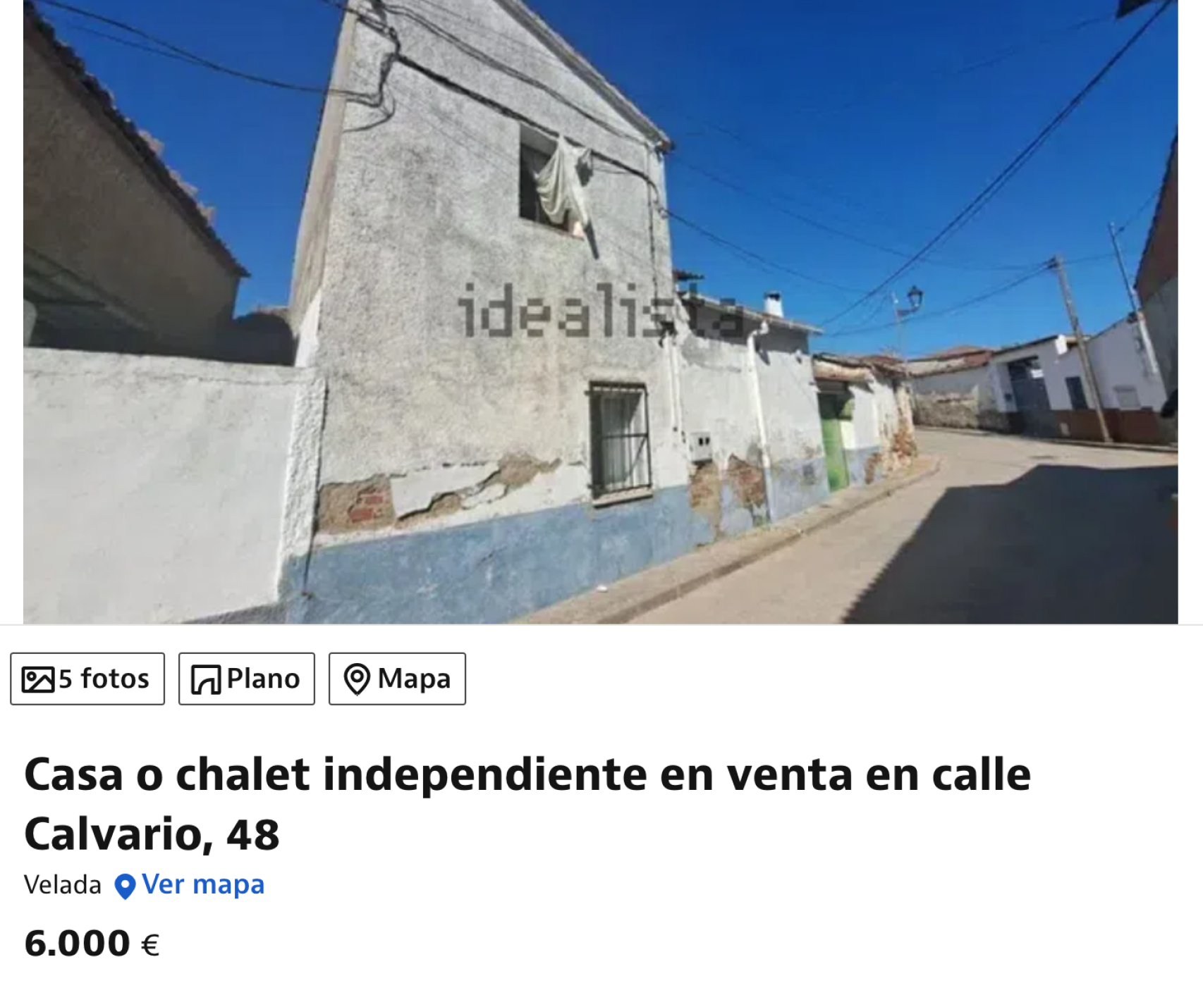 Captura de pantalla de la casa en venta.