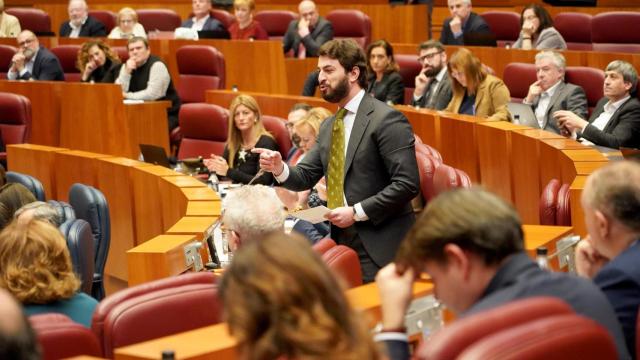 El portavoz de Vox, Juan García-Gallardo, durante el pleno de las Cortes de esta semana