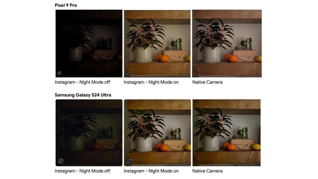 El modo noche en el Pixel 9 Pro y Galaxy S24 Ultra